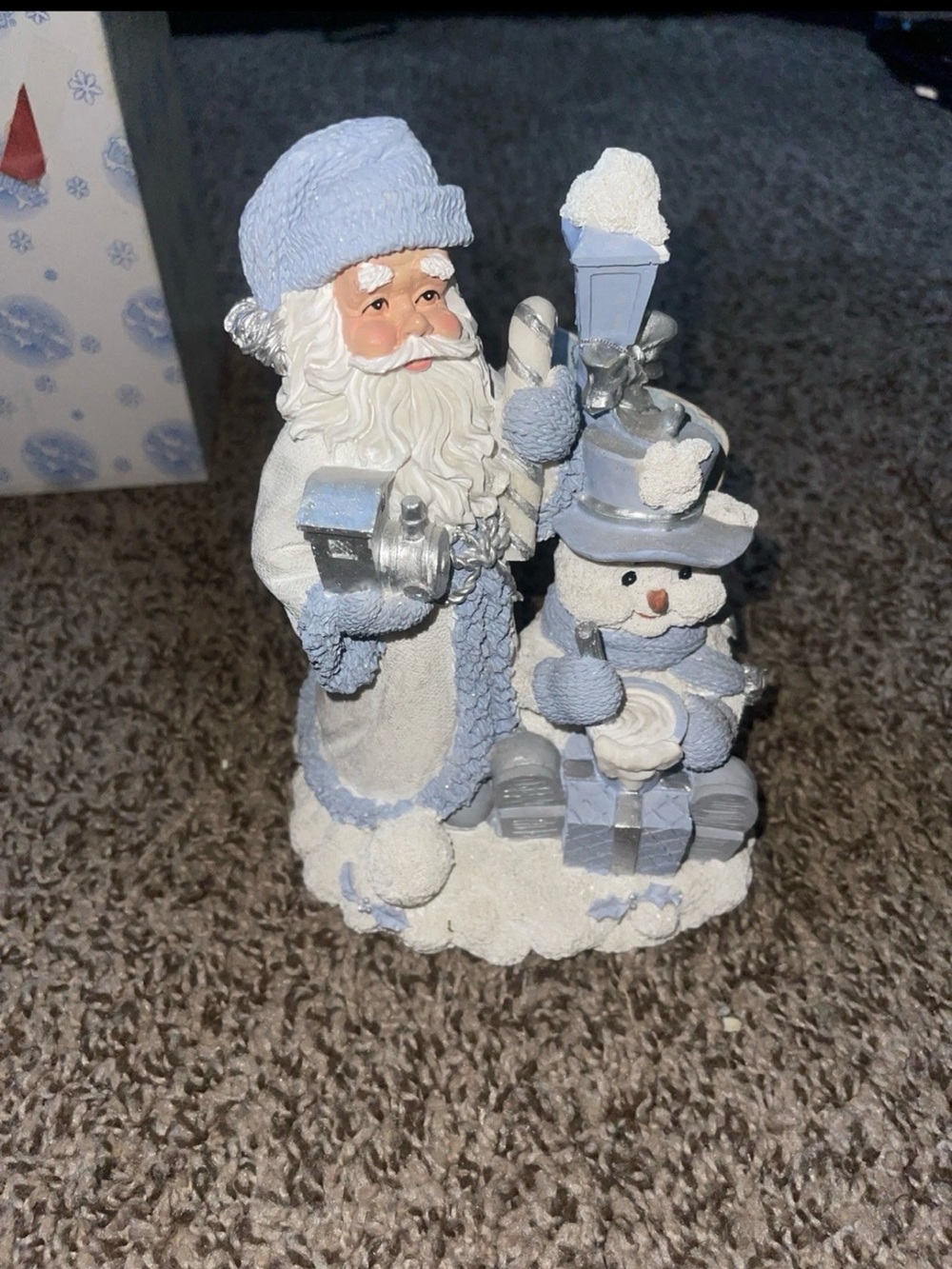 Winter Blue Santa & Snowman Holiday Figurine